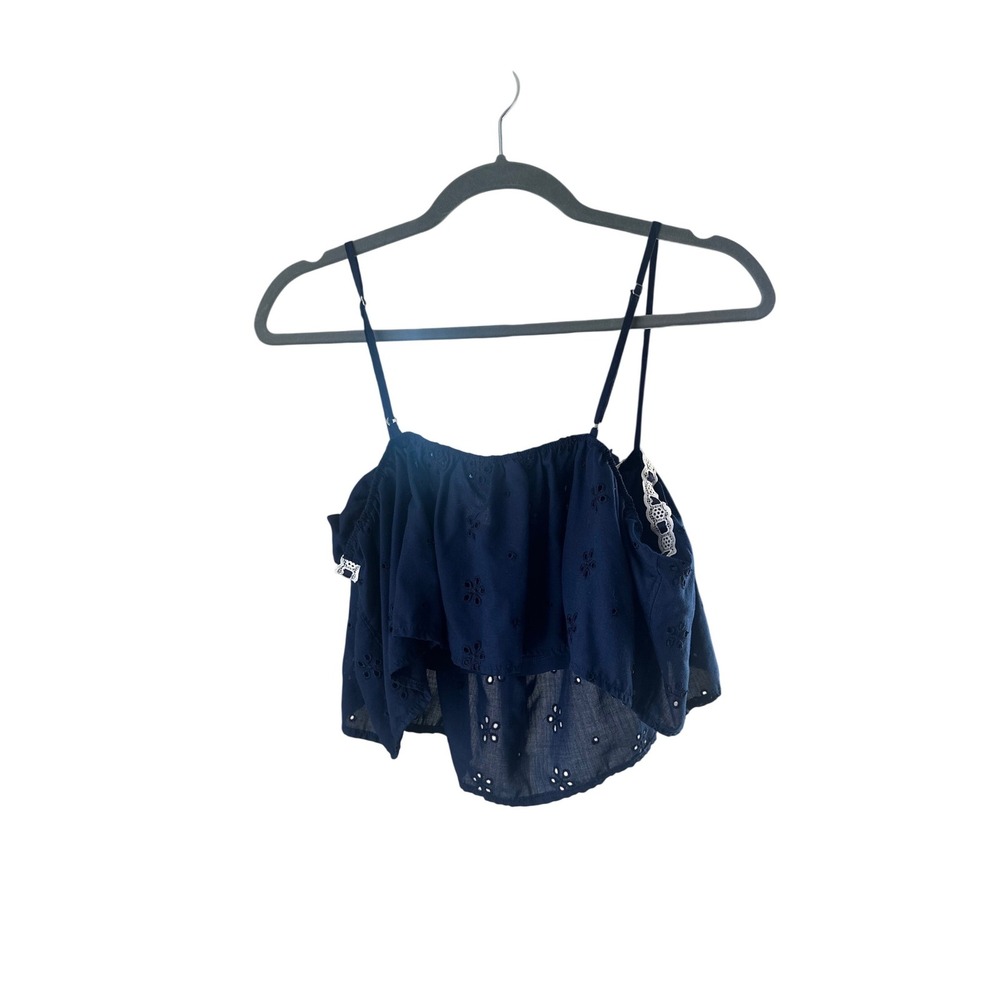 Victoria's Secret Navy Blue Eyelet Lace Trim Babydoll Camisole Crop Top Large - Picture 2 of 6